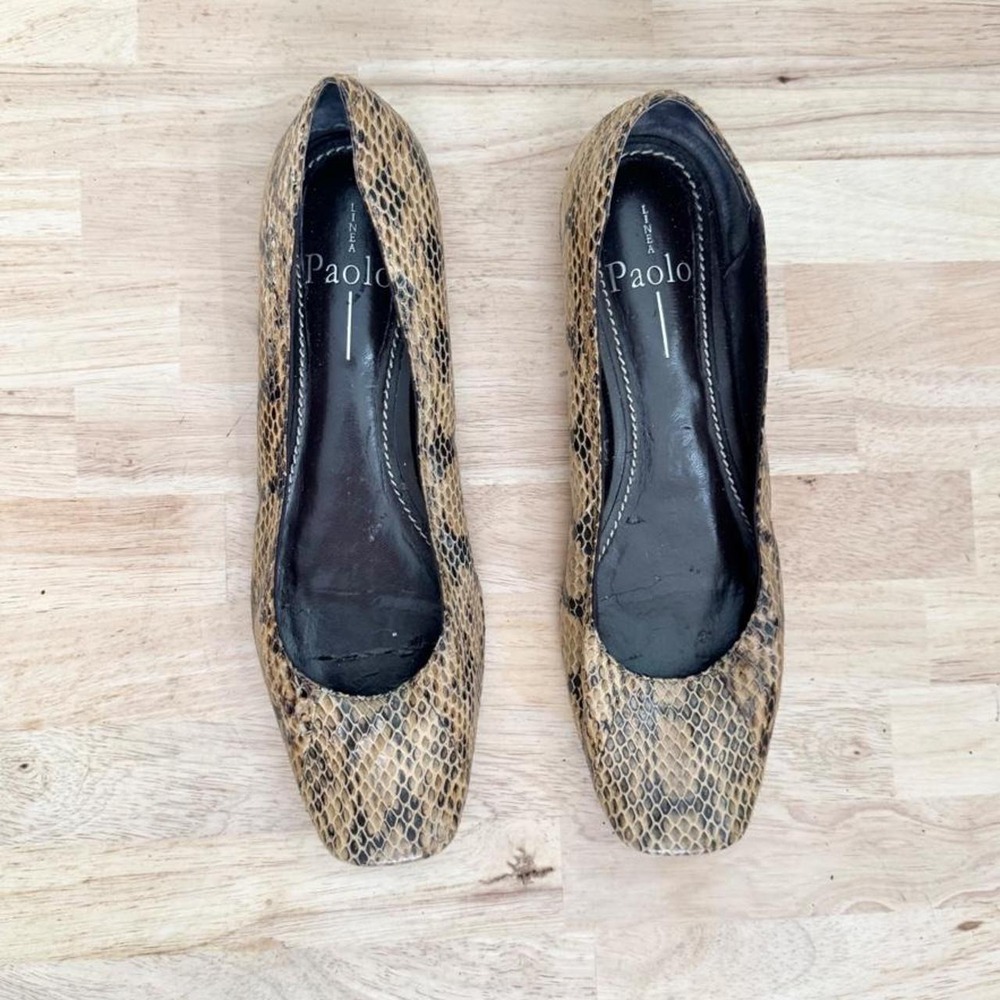 Linea Paolo Brown Snakeskin ballet flat size 8 NARROW exotic python reptile